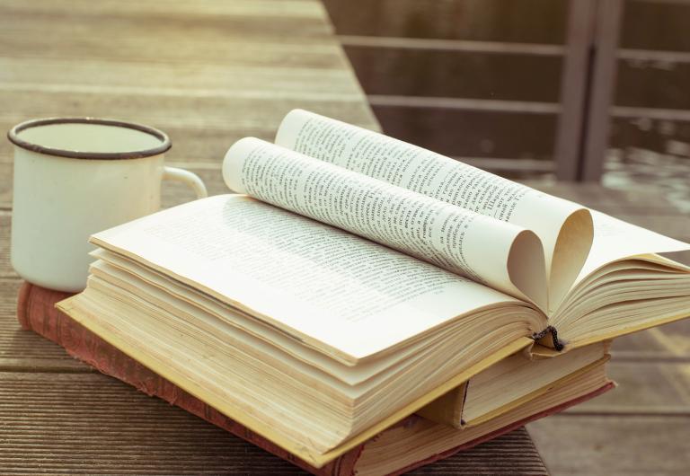 An open book on a table