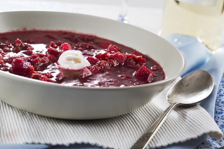 A cold bowl of traditional borscht